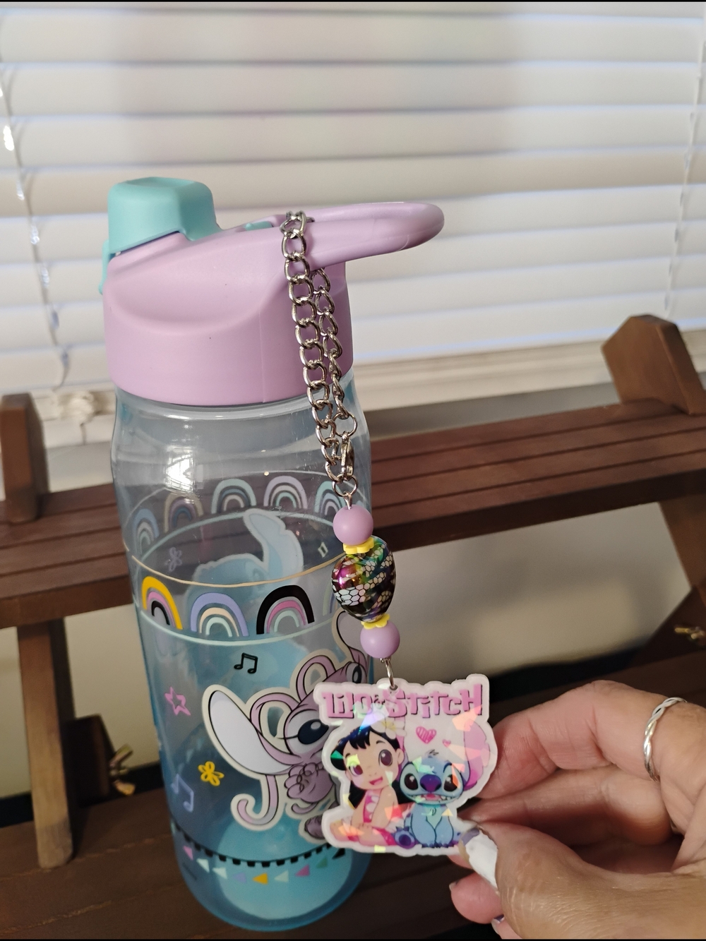Lilo & Stitch 20 oz Water Bottle and handmade Cute Charm